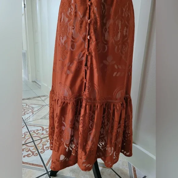 Ivy City Co Lace Button-Down Dress in Rust - Picture 5 of 5
